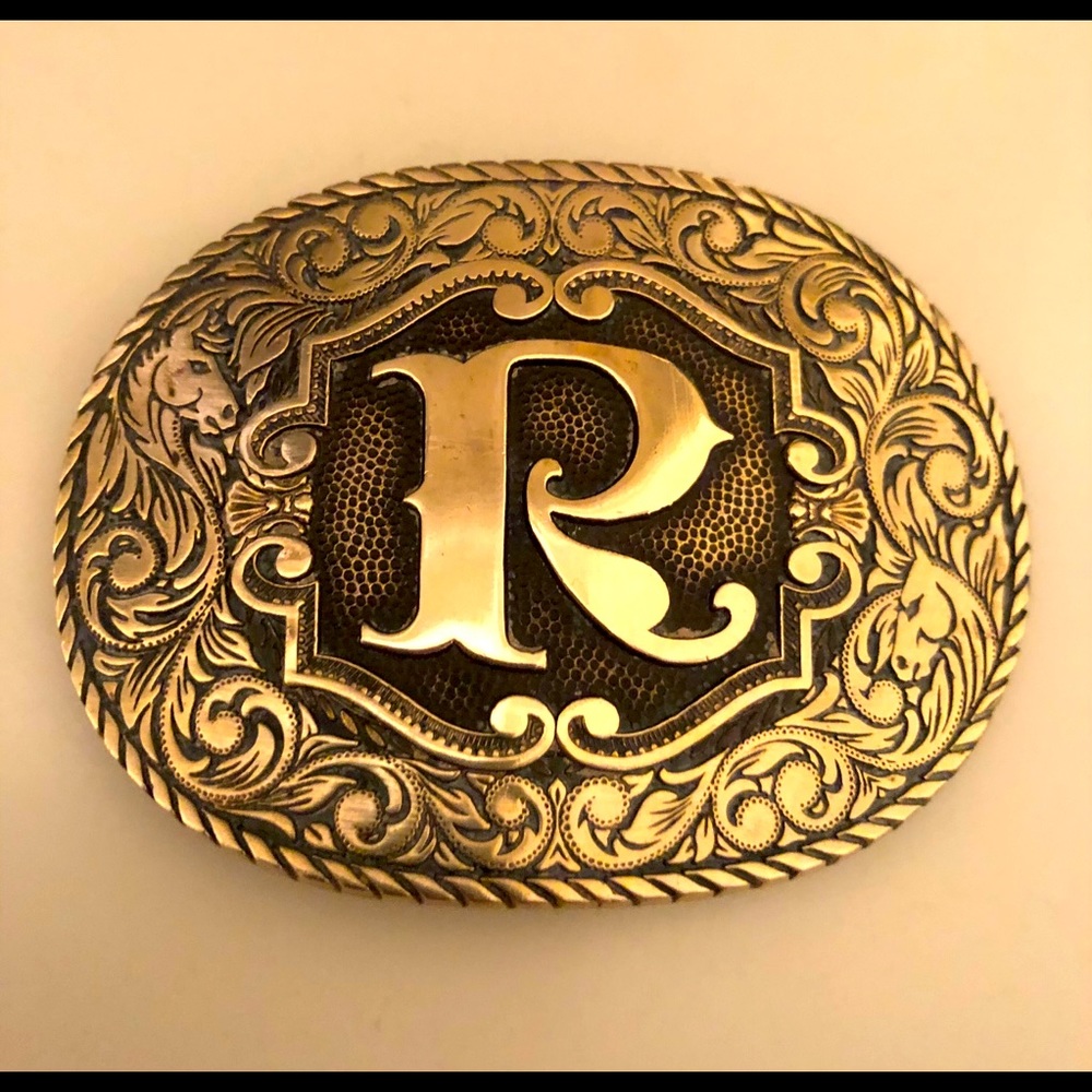 Amazing Vintage Brass Belt Buckle and Leather Belt